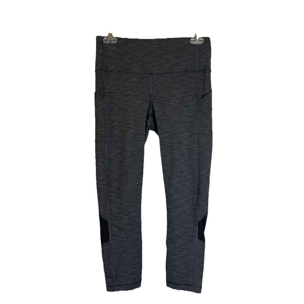 Lululemon Leggings Women's Size 9 Pace Rival Crop Tight Heathered Gray Black